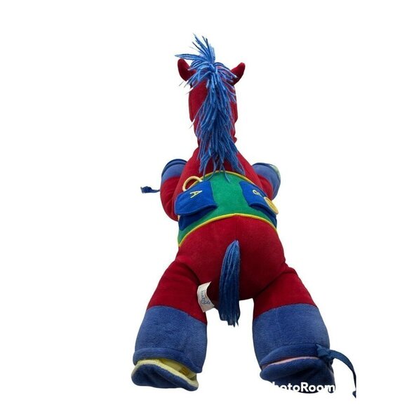 VTG Aurora Baby Red Horse Plush Activity Toy Primary Colors Blue Yarn Hair 90s - Picture 4 of 11